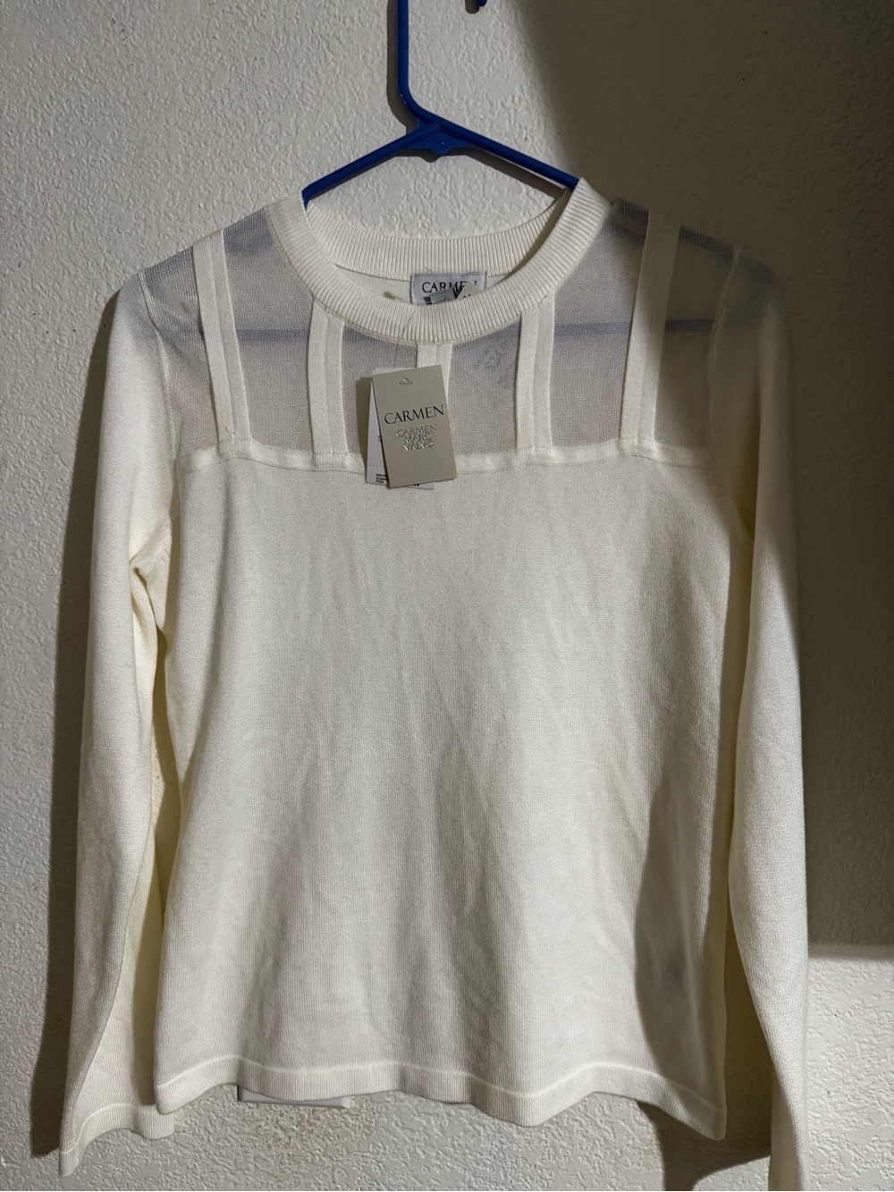 Ivory Sheer-Insert Long Sleeve Top